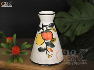 Lọ hoa mini men kem dáng đồng hồ cát vẽ cành hồng, cao 13,5cm