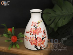 Lọ hoa mini men kem giả vuốt vẽ hoa Đào đỏ, cao 13cm