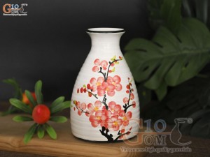 Lọ hoa mini men kem giả vuốt vẽ hoa Đào đỏ, cao 13cm