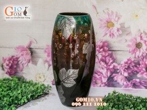 Lọ hoa sơn mài 3D dáng bom xoắn vẽ hoa châm 30cm