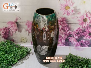 Lọ hoa sơn mài 3D dáng bom xoắn vẽ hoa châm 30cm