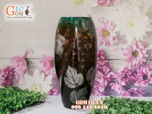 Lọ hoa sơn mài 3D dáng bom xoắn vẽ hoa châm 30cm
