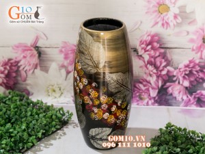 Lọ hoa sơn mài 3D dáng bom vẽ hoa châm 31cm