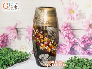 Lọ hoa sơn mài 3D dáng bom vẽ hoa châm 43cm