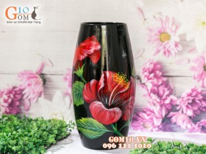 Lọ hoa sơn mài 3D dáng bom vẽ hoa dâm bụt 30cm Lọ hoa sơn mài 3D dáng bom vẽ hoa dâm bụt 30cm