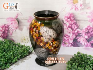 Lọ hoa sơn mài 3D dáng chân thon vẽ hoa châm 27cm