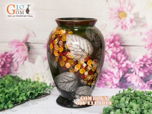 Lọ hoa sơn mài 3D dáng chân thon vẽ hoa châm 32cm