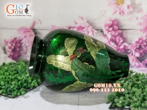 Lọ hoa sơn mài 3D dáng chân thon vẽ hoa chuối 32cm