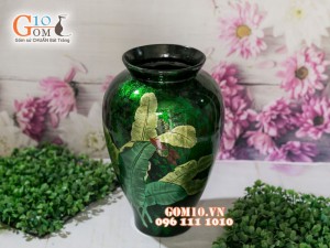 Lọ hoa sơn mài 3D dáng chân thon vẽ hoa chuối 32cm