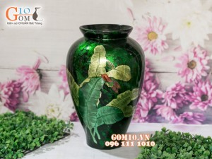 Lọ hoa sơn mài 3D dáng chân thon vẽ hoa chuối 32cm