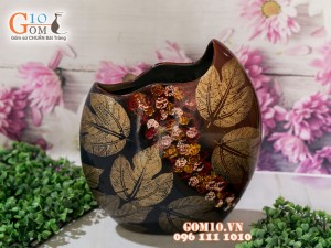 Lọ hoa sơn mài 3D dáng miệng lượn vẽ hoa châm 28cm