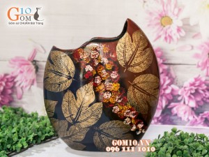 Lọ hoa sơn mài 3D dáng miệng lượn vẽ hoa châm 28cm
