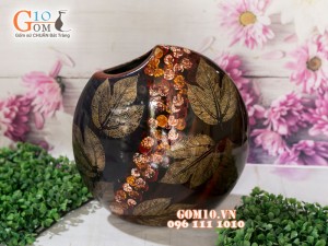 Lọ hoa sơn mài 3D dáng mỏ quạ vẽ hoa châm 29cm