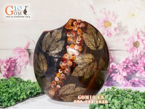 Lọ hoa sơn mài 3D dáng mỏ quạ vẽ hoa châm 29cm