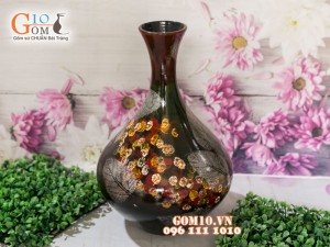 Lọ hoa sơn mài 3D dáng mới vẽ hoa châm 48cm