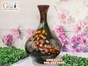Lọ hoa sơn mài 3D dáng mới vẽ hoa châm 48cm