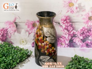 Lọ hoa sơn mài 3D dáng ống trúc vẽ hoa châm 27cm