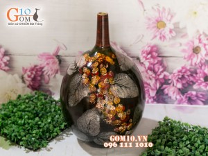 Lọ hoa sơn mài 3D dáng quả gấc vẽ hoa châm 28cm
