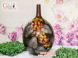 Lọ hoa sơn mài 3D dáng quả gấc vẽ hoa châm 28cm
