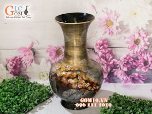 Lọ hoa sơn mài 3D dáng tỏi cổ dài vẽ hoa châm 36cm