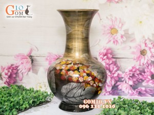Lọ hoa sơn mài 3D dáng tỏi cổ dài vẽ hoa châm 36cm