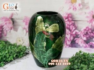 Lọ hoa sơn mài 3D dáng vò vẽ hoa chuối 30cm