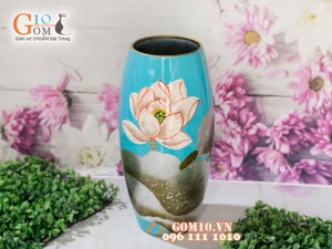 Lọ hoa sơn mài dáng bom dán hoa sen 43cm
