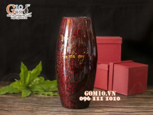 Lọ hoa sơn mài dáng bom đỏ Đa Phúc Đa Tài, cao 33cm