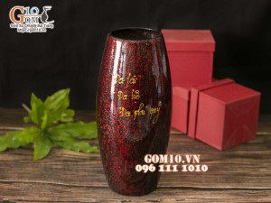 Lọ hoa sơn mài dáng bom đỏ Đa Phúc Đa Tài, cao 33cm