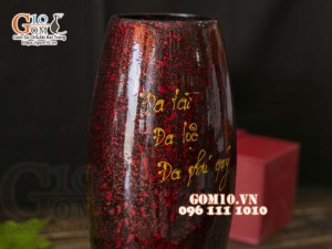 Lọ hoa sơn mài dáng bom đỏ Đa Phúc Đa Tài, cao 33cm