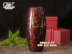 Lọ hoa sơn mài dáng bom đỏ Đa Phúc Đa Tài, cao 33cm