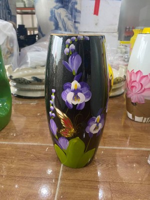 Lọ hoa sơn mài dáng bom vẽ bướm hoa 28cm
