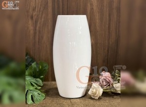 Lọ hoa sơn mài dáng bom vẽ Chuồn Sen nền trắng in logo, cao 28cm