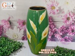 Lọ hoa sơn mài dáng bom vẽ hoa 43cm