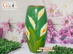 Lọ hoa sơn mài dáng bom vẽ hoa 33cm