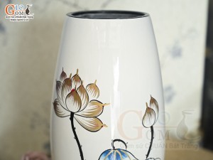 Lọ hoa sơn mài dáng bom vẽ hoa sen màu cao 30cm