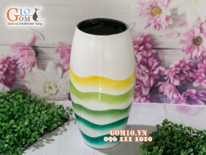Lọ hoa sơn mài dáng bom vẽ sóng 30cm