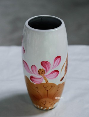 Lọ hoa sơn mài dáng bon vẽ hoa sen - Số 1
