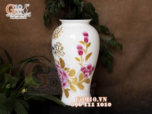 Lọ hoa sơn mài dáng chân thon cao vẽ hoa Phù dung, cao 36cm