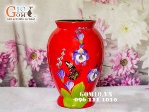 Lọ hoa sơn mài dáng chân thon vẽ hoa tím 32cm