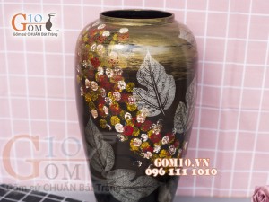 Lọ hoa sơn mài dáng đùi dế vẽ hoa châm cao 42cm