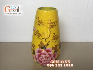 Lọ hoa sơn mài dáng đùi dế vẽ phù dung 29cm