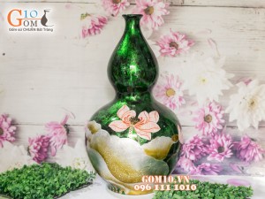 Lọ hoa sơn mài dáng hồ lô dán hoa sen 50cm