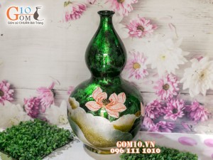 Lọ hoa sơn mài dáng hồ lô dán hoa sen 50cm