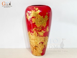 Lọ hoa sơn mài dáng ống dù vẽ kĩ, cao 47cm