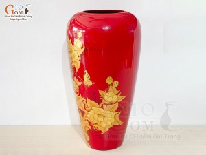 Lọ hoa sơn mài dáng ống dù vẽ kĩ, cao 47cm