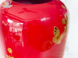 Lọ hoa sơn mài dáng ống dù vẽ kĩ, cao 47cm