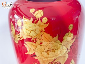 Lọ hoa sơn mài dáng ống dù vẽ kĩ, cao 47cm