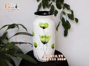 Lọ hoa sơn mài dáng phích nền trắng vẽ hoa, cao 25cm