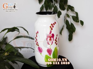 Lọ hoa sơn mài dáng phích vẽ hoa Lan, cao 31cm